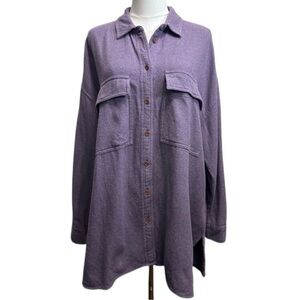 Madewell Oversized Shirt Women Large Long Back Roomy Pockets Lavender/Purple EUC